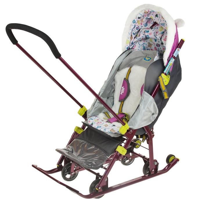 Санки-коляска "Ника детям 7-2", рисунок со снеговиком (модель 2017 года), цвет орхидея