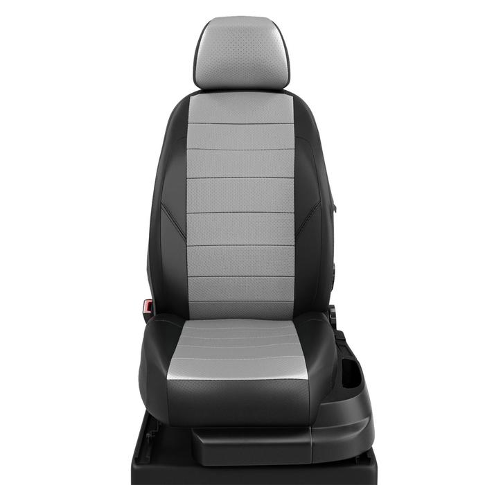 Авточехлы для Hyundai Santafe 1 с 2000-2006г., спинка и сидение 40/60, экокожа, чёрная, светло-серая