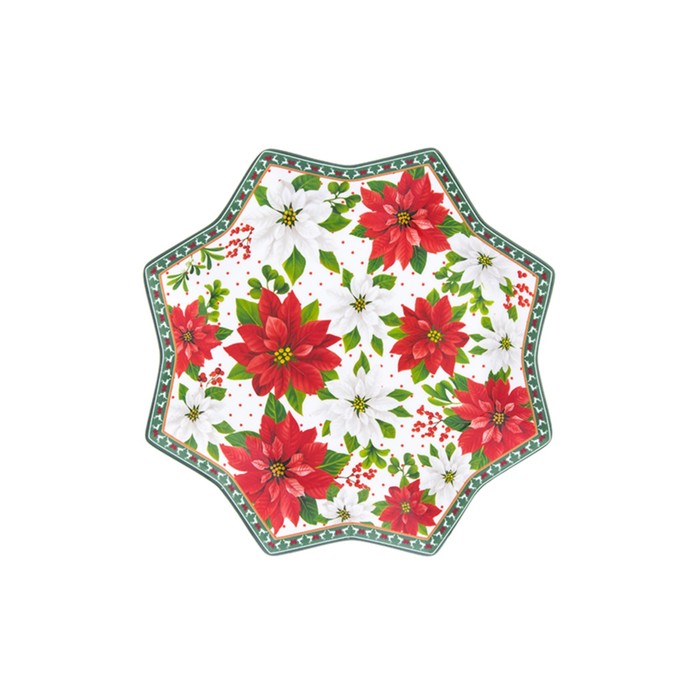 Блюдо сервировочное, 19,5 х 19,5 х 2 см, "Новогодняя звезда", 8 граней, фарфор