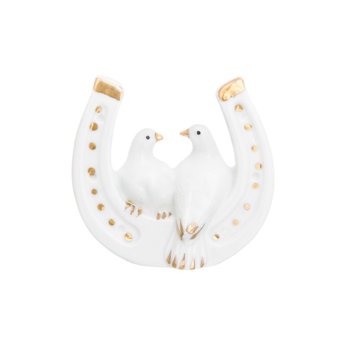 Фигурка декоративная 8 х 3 х 7,5 см, "Голуби на подкове" белая, золото