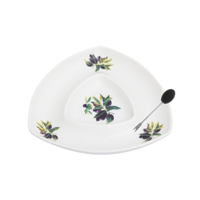 Менажница "Оливки" 2 секции треугольная, шпажка, 15 х 15,5 х 2 см, 120 мл