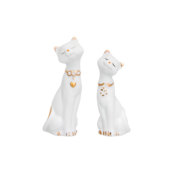 Фигурка декоративная 2 предмета, 7 х 3,5 х 10 см, "Пара кошек" белая, золото