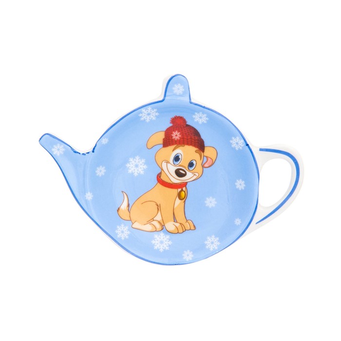 Подставка под чайные пакетики "Щенок в шапке со снежинками на голубом", 11,5 х 8,5 х 1,5 см