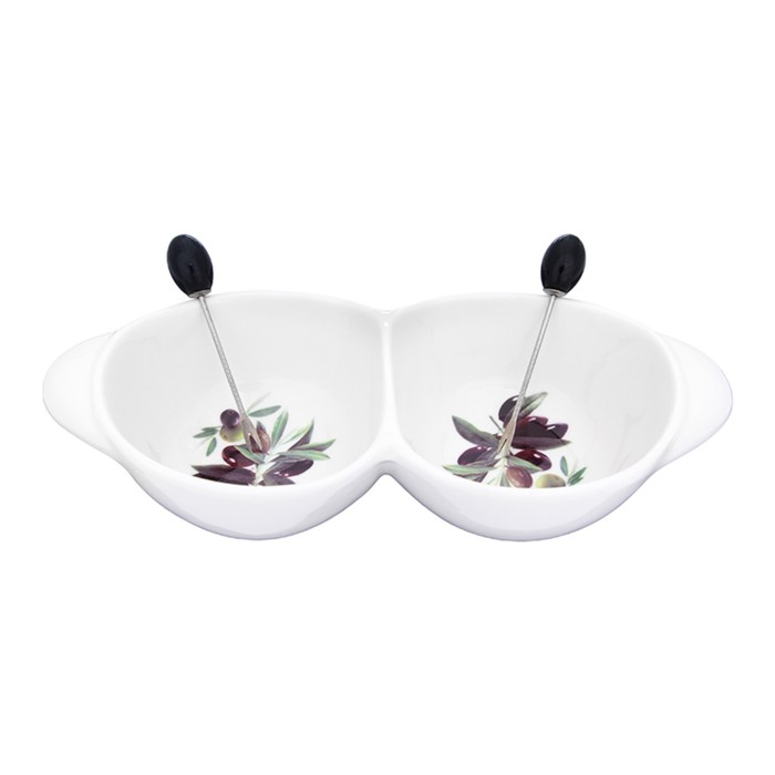 Менажница "Оливки" 2 секции, 2 шпажки, 22,5 х 9,5 х 5 см, 400 мл