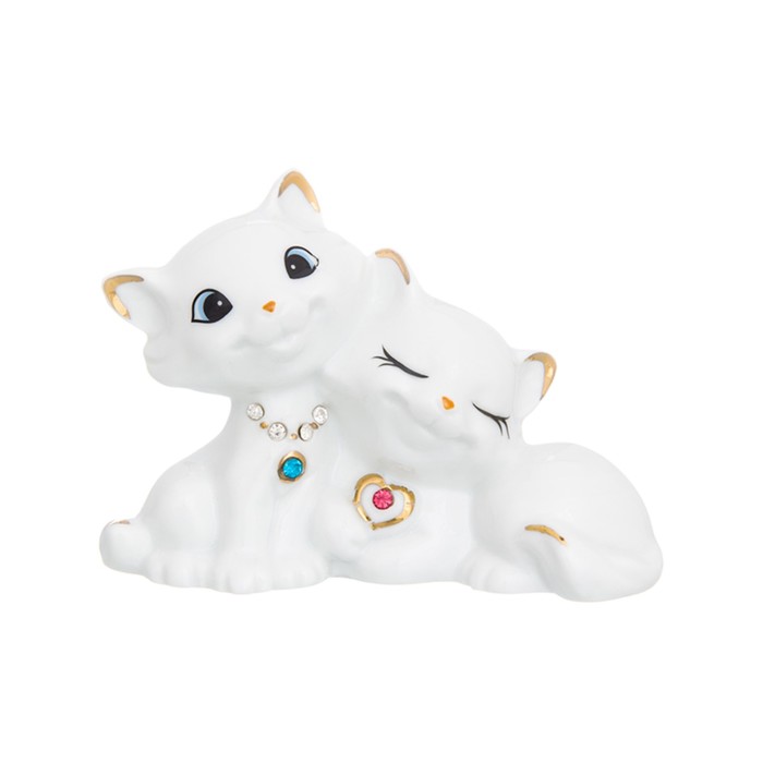 Фигурка декоративная 11 х 4,5 х 8 см, "Влюбленные кошечки стразы" белая, золото