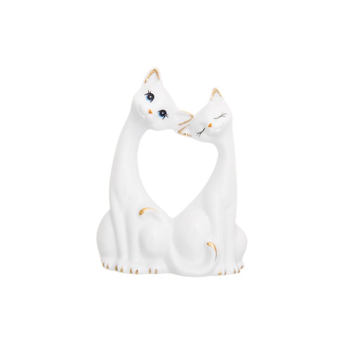 Фигурка декоративная 9 х 4,5 х 12,5 см, "Пара кошечек" белая, золото