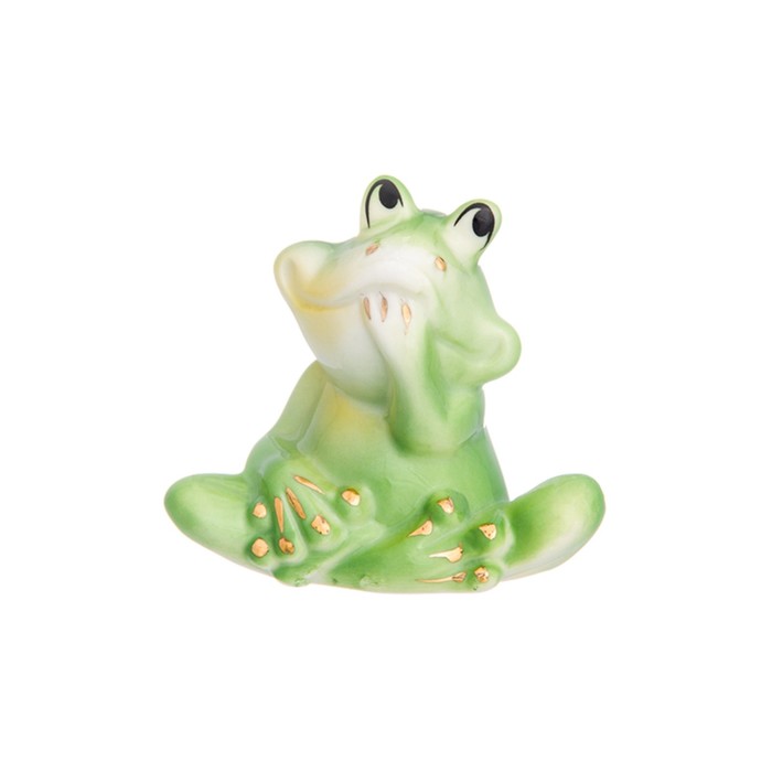 Фигурка декоративная 6 х 3,5 х 5,5 см, "Лягушка - молчун" зеленая, золото