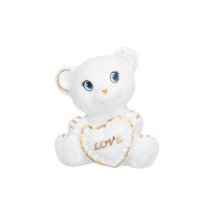 Фигурка декоративная 7,5 х 5,5 х 8,5 см, "Медвежонок с сердцем" белая, золото