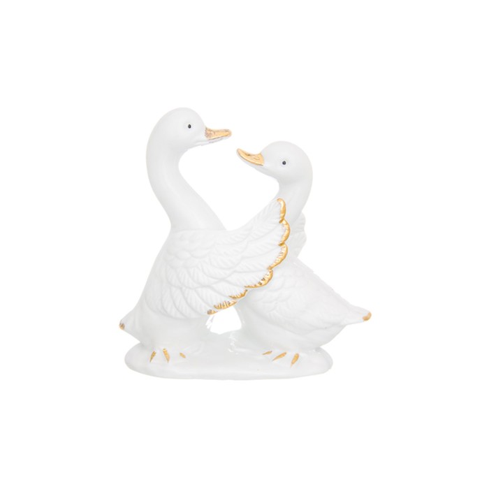 Фигурка декоративная 12 х 5,5 х 12,5 см, "Пара гусей" белая, золото