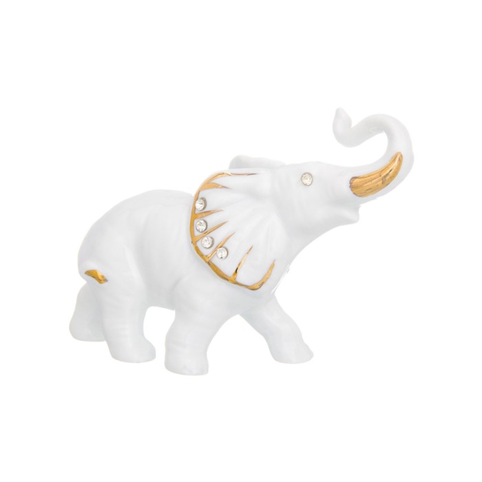 Фигурка декоративная 11 х 5 х 9 см, "Слон стразы", белая, золото
