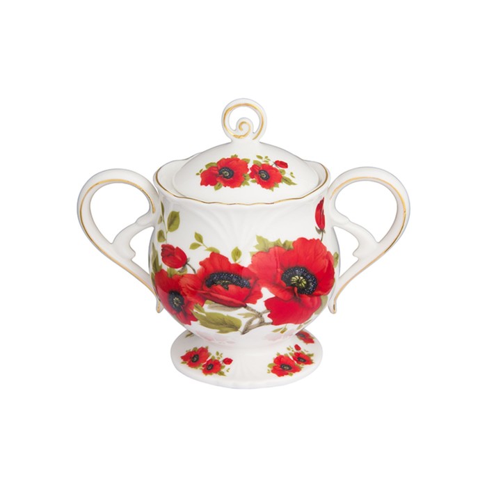 Сахарница 380 мл, 16 х 9,5 х 13,5 см, "Маки", с двумя ручками, крышка