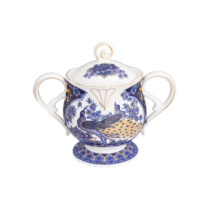 Сахарница 380 мл, 16 х 9,5 х 13,5 см, "Павлин синий", с двумя ручками, крышка