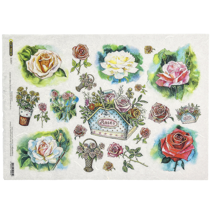 Рисовая бумага для декупажа "Цветы рисунок" 28,2х38,4 см, 25г/м