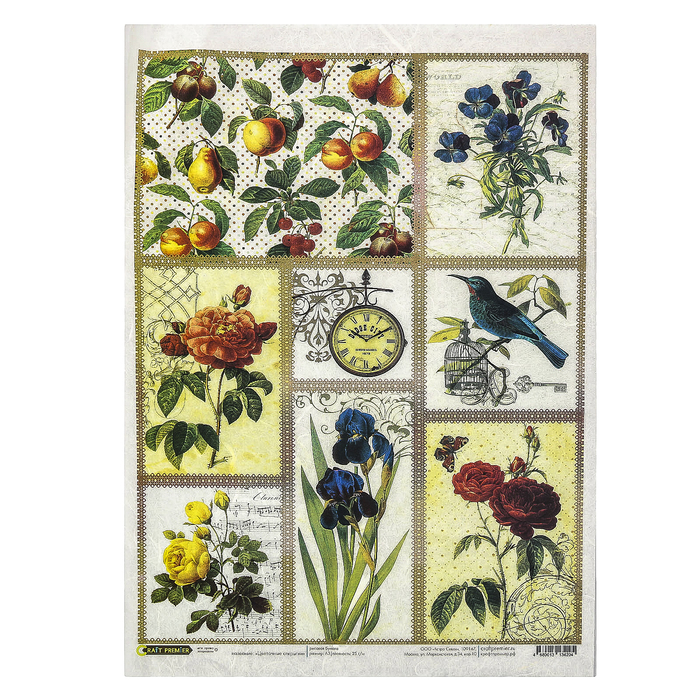 Рисовая бумага для декупажа "Цветочные открытки" 28,2х38,4 см, 25г/м