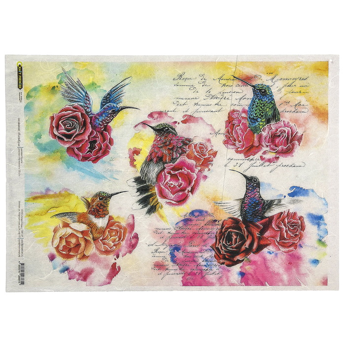 Рисовая бумага для декупажа "Колибри" формат  A3, 25г/м