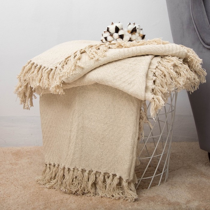 Плед-покрывало АНИС св-бежевый, 160х220 см, хлопок 330 гр/м