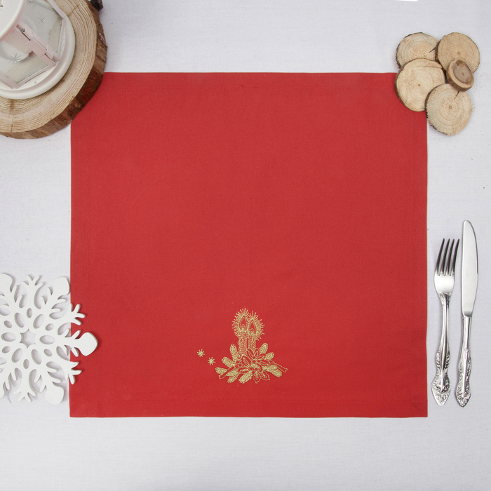Набор салфеток "Этель" Рождественские свечи, 40х40 цвет красный, 2 шт, с ВМГО хл, 200 гр/м²