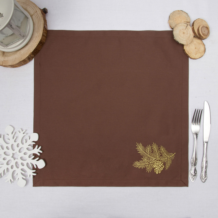 Набор салфеток "Этель" Ветка ели, 40х40 цвет шоколад, 2 шт, с ВМГО хл, 200 гр/м²