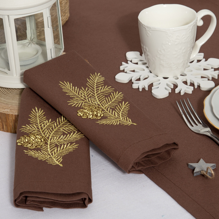 Набор салфеток "Этель" Ветка ели, 40х40 цвет шоколад, 2 шт, с ВМГО хл, 200 гр/м²
