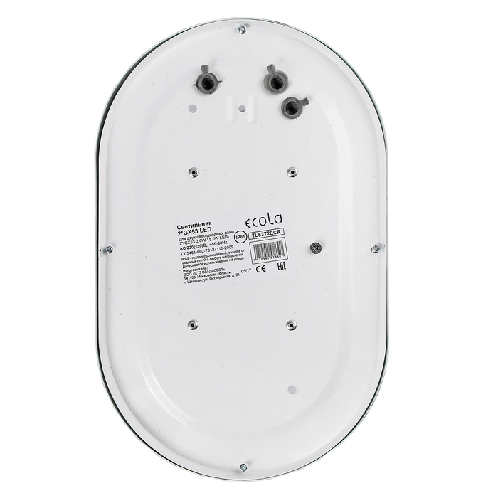 Светильник Ecola Light, ДПП03-9-002, 2*GX53, Овал, прозрачный, IP65, белый, 280х175х105