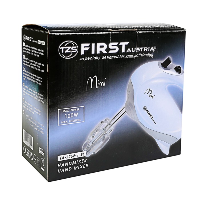 Миксер FIRST FA-5262-1, 100 Вт, 5 скоростей, 2 насадки, голубой