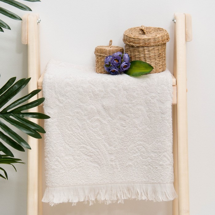 Полотенце махровое жаккард "Seville" 70х130 см, цв.белый песок, 340 г/м2, 100% хлопок