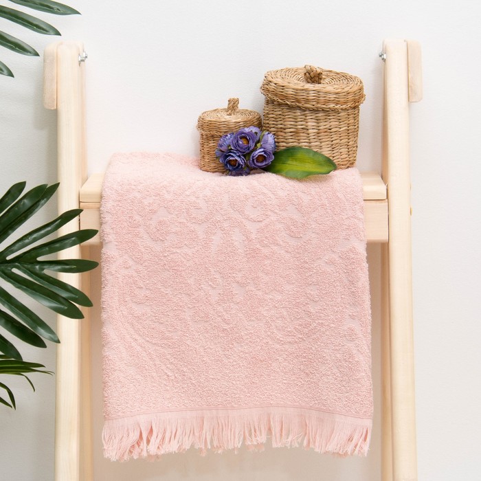 Полотенце махровое жаккард "Seville" 70х130 см, цв.розовый, 340 г/м2, 100% хлопок