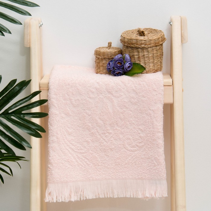 Полотенце махровое жаккард "Seville" 47х90 см, цв.персиковый, 340 г/м2, 100% хлопок