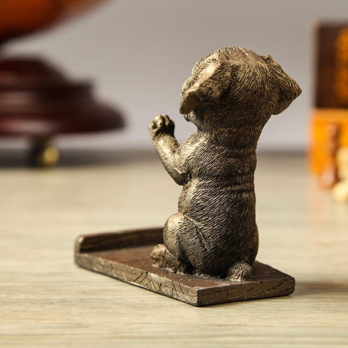 Подставка под смартфон "Собака Боксёр" бронза, полистоун