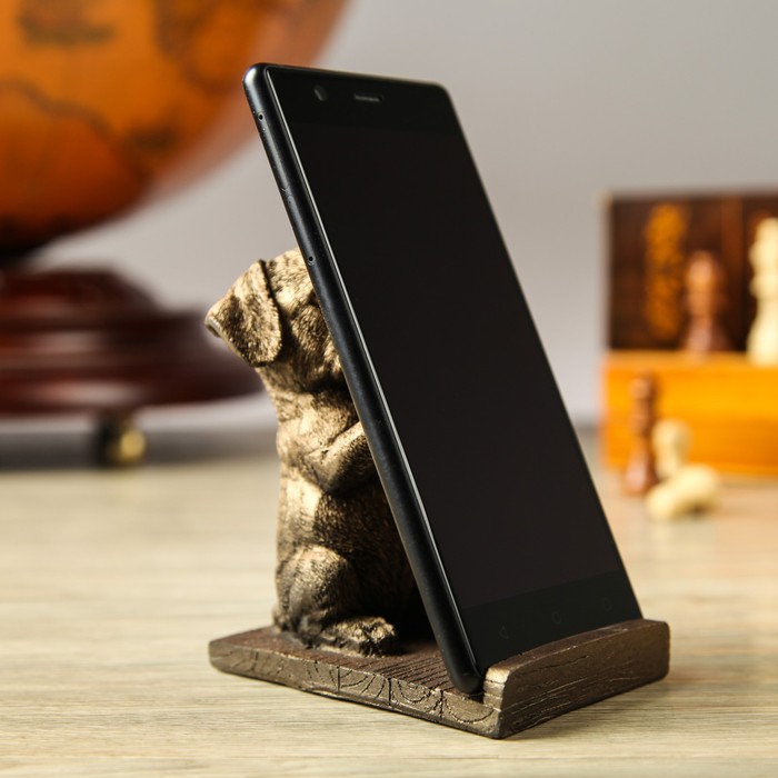 Подставка под смартфон "Собака Боксёр" бронза, полистоун