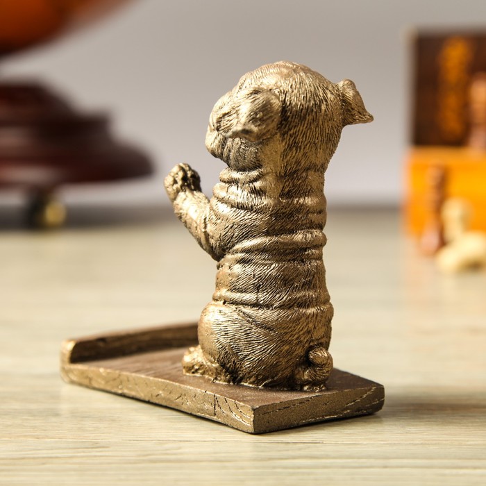 Подставка под смартфон "Собака Бульдог" бронза, полистоун