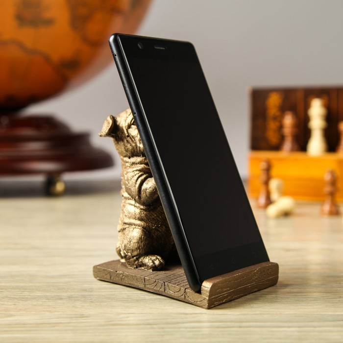 Подставка под смартфон "Собака Бульдог" бронза, полистоун