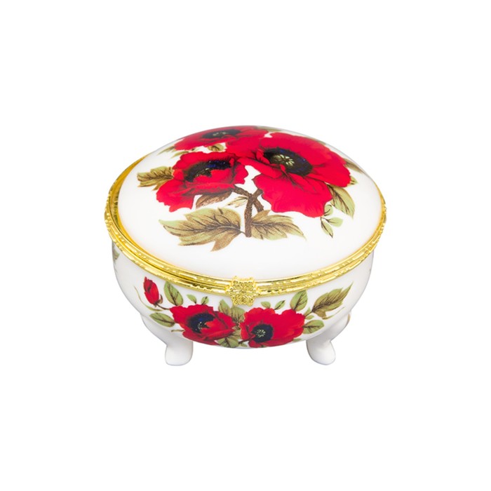 Шкатулка круглая 8 х 8 х 6,5 см, 100 мл, "Маки", на ножках