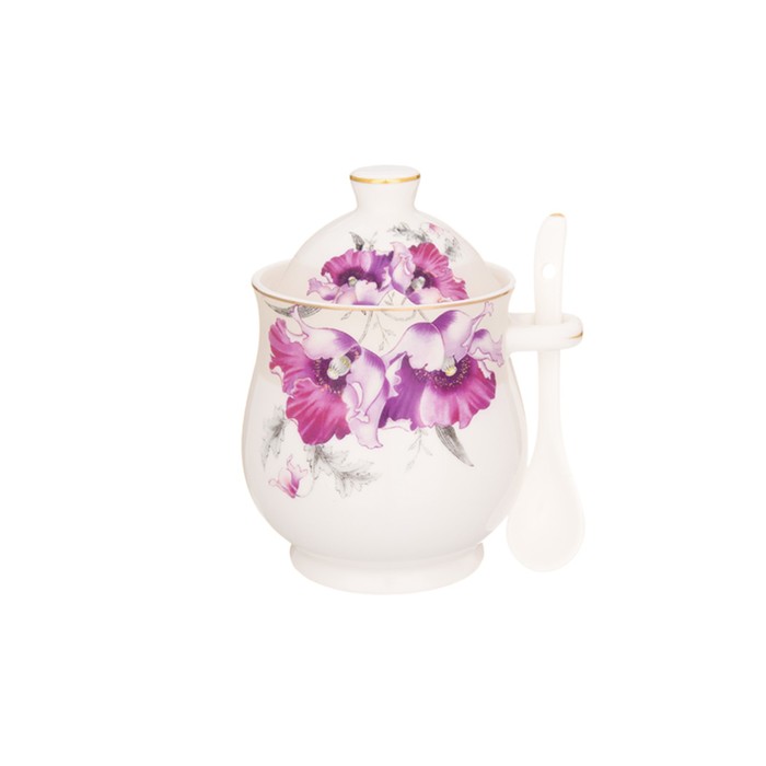 Горшочек для мёда, 10,5 х 9 х 12 см, 400 мл, "Серебристый мак", ложка