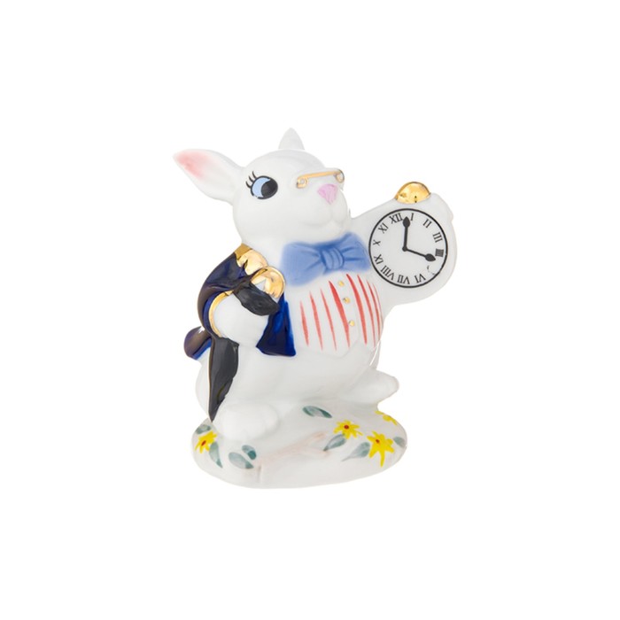 Фигурка декоративная 7 х 6,5 х 9 см, "Кролик с часами", кобальт