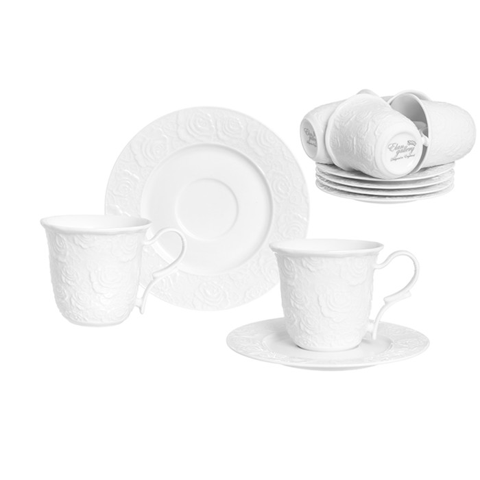 Чайный набор, 12 предметов, 210 мл, "Белые розы"