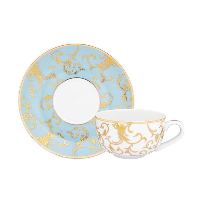 Чашка для капучино, блюдце 400 мл, 16,5 х 16,5 х 7,5 см, "Королевкий узор на голубом"