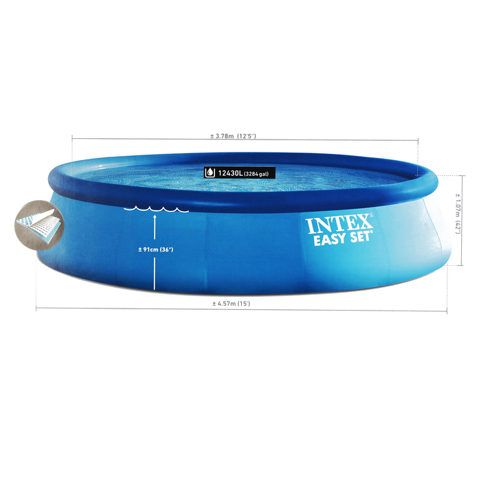 Бассейн надувной EASY SET 457*107см, фил. нас., лест-ца,под-ка,тент, DVD 26166NP INTEX
