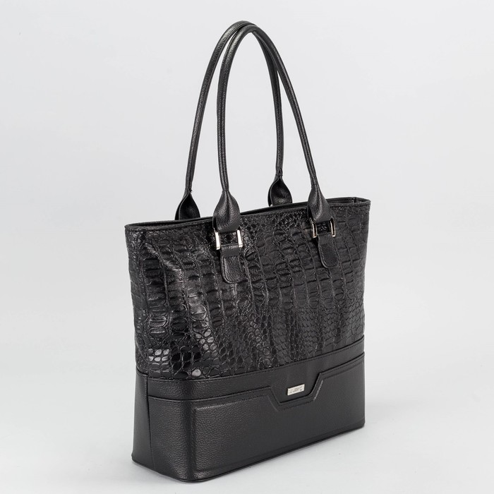 Сумка женская, 1 отдел на молнии, наружный карман, крокодил, цвет чёрный