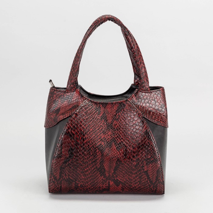 Сумка женская, 1 отдел на молнии, наружный карман, кобра, цвет бордовый/чёрный