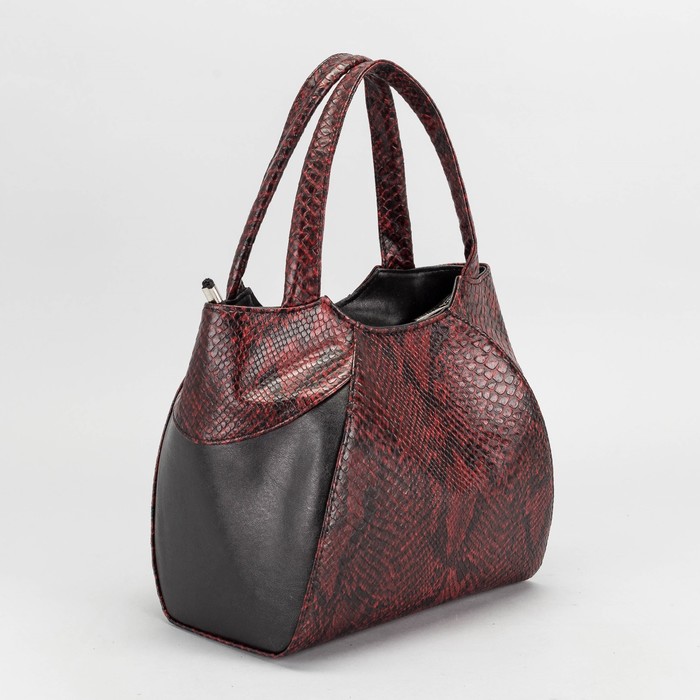 Сумка женская, 1 отдел на молнии, наружный карман, кобра, цвет бордовый/чёрный