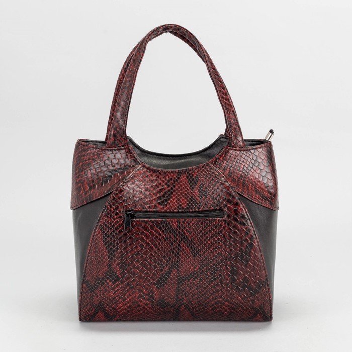 Сумка женская, 1 отдел на молнии, наружный карман, кобра, цвет бордовый/чёрный