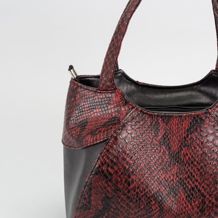 Сумка женская, 1 отдел на молнии, наружный карман, кобра, цвет бордовый/чёрный