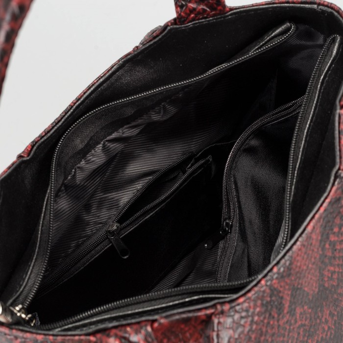 Сумка женская, 1 отдел на молнии, наружный карман, кобра, цвет бордовый/чёрный