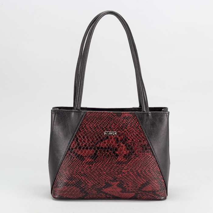 Сумка женская, отдел с перегородкой на молнии, наружный карман, кобра, цвет бордовый/чёрный