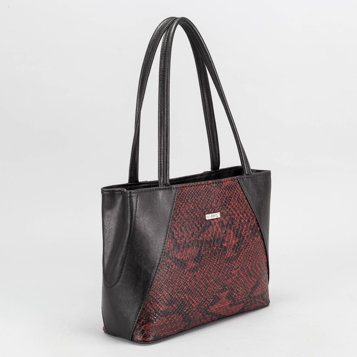 Сумка женская, отдел с перегородкой на молнии, наружный карман, кобра, цвет бордовый/чёрный