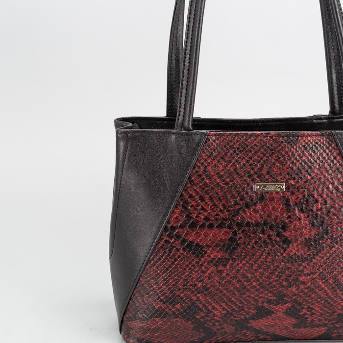 Сумка женская, отдел с перегородкой на молнии, наружный карман, кобра, цвет бордовый/чёрный