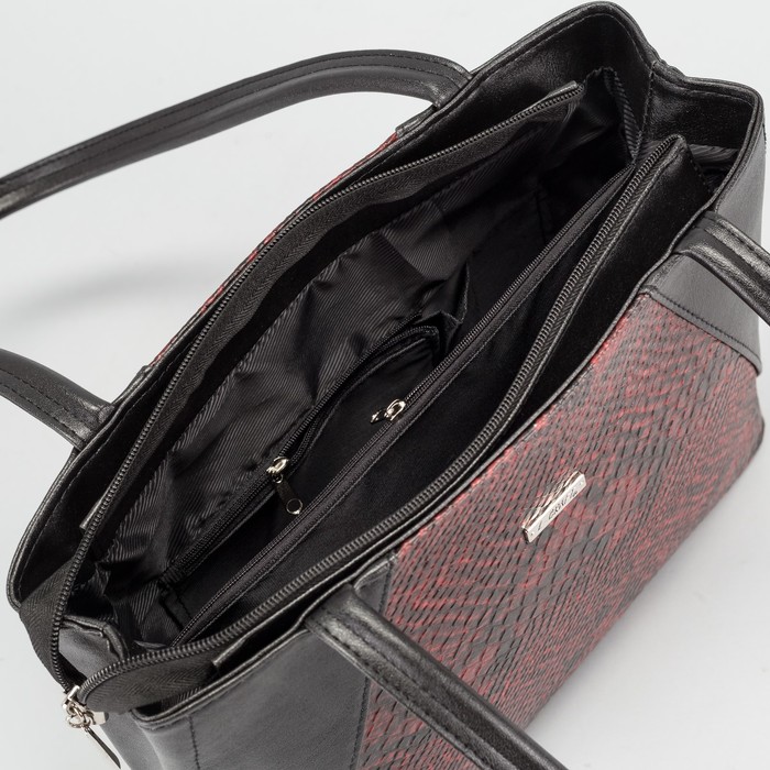 Сумка женская, отдел с перегородкой на молнии, наружный карман, кобра, цвет бордовый/чёрный