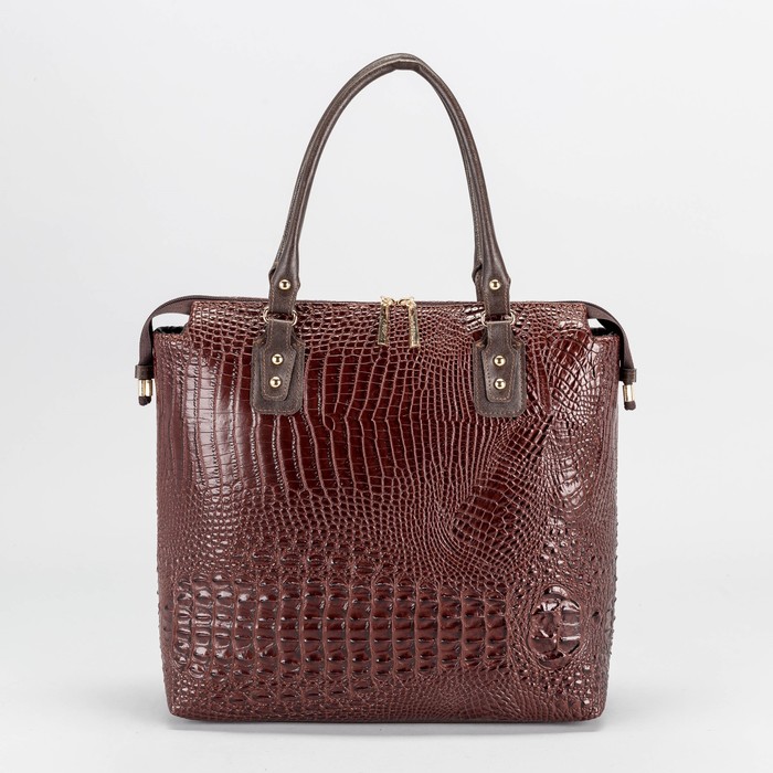 Сумка женская, отдел на молнии, наружный карман, крокодил, цвет коричневый