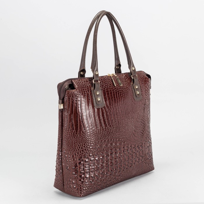 Сумка женская, отдел на молнии, наружный карман, крокодил, цвет коричневый
